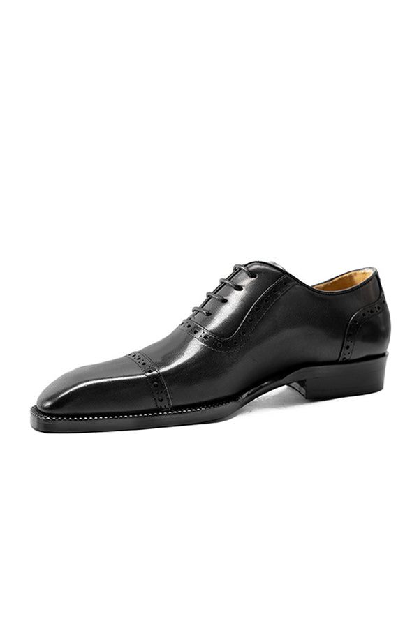 Step into sophistication with our elegant Square Toe carved British leather business shoes. Crafted from the finest first layer cowskin, these shoes feature a solid pattern and a square toe shape for a timeless and polished look. With a genuine leather lining and a rubber outsole for added comfort and durability, these lace-up shoes are perfect for any business occasion. Elevate your style and make a lasting impression with our exquisite leather business shoes. Classic Round Toe Oxfords For Business Meetings, Classic Pointed Toe Leather Shoes For Business Meetings, Black Wingtip Leather Shoes For Business, Black Wingtip Leather Shoes For Business Meetings, Classic Leather Shoes With Pointed Toe For Business, Classic Leather Shoes With Pointed Toe For Business Meetings, Black Leather Oxfords For Business Meetings, Elegant Black Dress Shoes For Business Meetings, Classic Pointed Toe Oxfords For Business Meetings