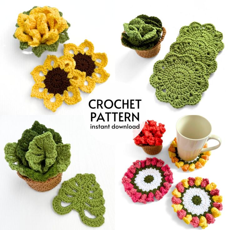 crochet patterns for potholders and coasters with coffee cup in the center