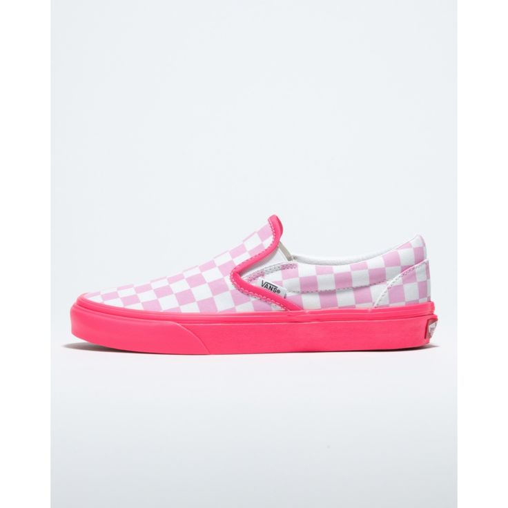 Customs Neon Pink Checkerboard Slip-On Pink Fabric Sneakers With Round Toe, Pink Textile Canvas Shoes With Rubber Sole, Pink Slip-on Canvas Shoes For Streetwear, Pink Slip-on Skate Shoes For Spring, Pink Slip-on Canvas Shoes With Vulcanized Sole, Pink Low-top Fabric Sneakers, Pink Slip-on Canvas Shoes With Rubber Sole, Vans Pink Skate Shoes With Rubber Sole, Pink Vans Lace-up Sneakers