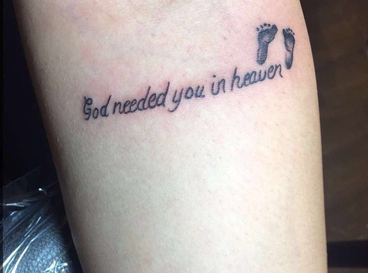 a tattoo saying god needed you in heaven on someone's left arm and foot