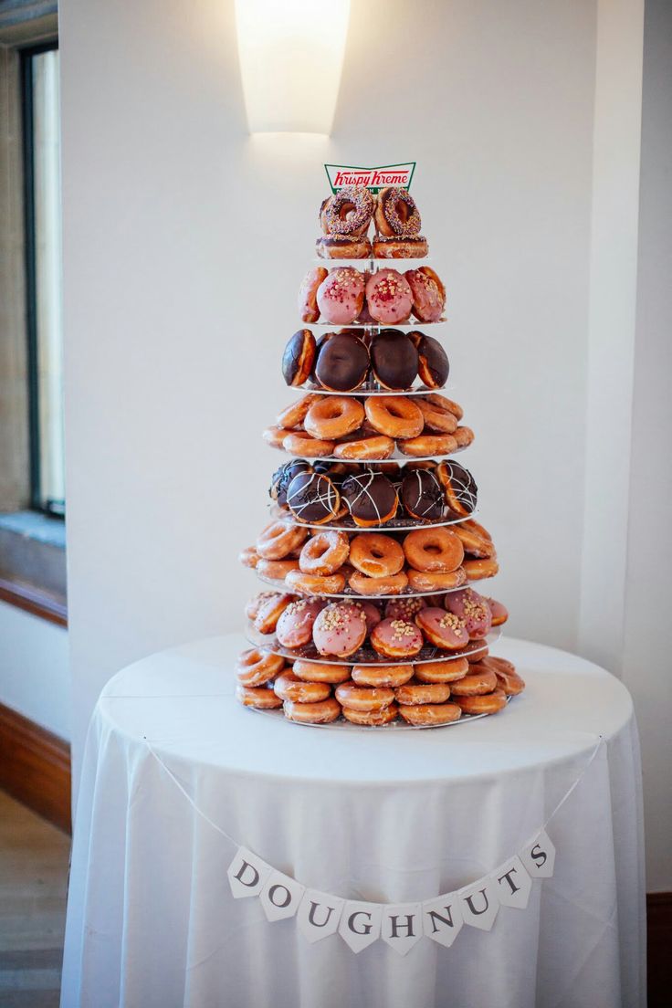 a stack of doughnuts sitting on top of a table