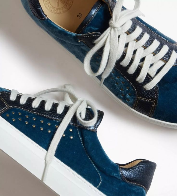 Paradise Velvet/Metallic Trainer - Indigo/Ink | Penelope Chilvers Luxurious Women, Penelope Chilvers, High Top Trainers, Designer Trainers, Leather Trainers, Vans High Top Sneaker, Silk Velvet, Vintage Wear, Black Leather Boots