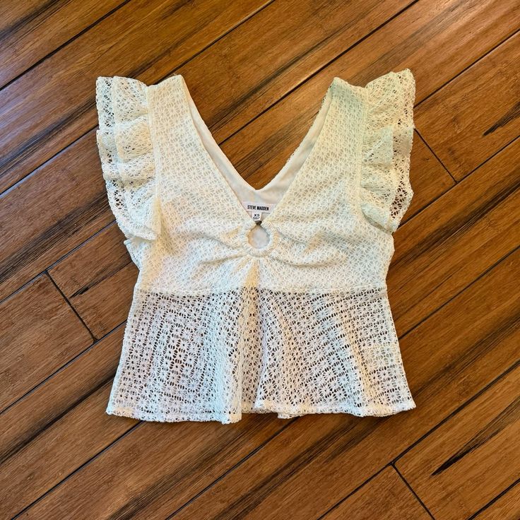 Feel Free To Make Offers- Everything Must Go So Any And All Offers Are Consideredall Items Shipped Within Two Days. Never Worn - New Without Tags Summer V-neck Crop Top With Lace Trim, Summer V-neck Crop Top For Brunch, Feminine Lace V-neck Top, Spring Day Out Crochet Top With Ruffles, Summer V-neck Lace Top For Brunch, Spring Crochet Top With Ruffles For Day Out, Feminine Crochet Top For Summer Brunch, Spring V-neck Lace Crop Top, White V-neck Lace Top