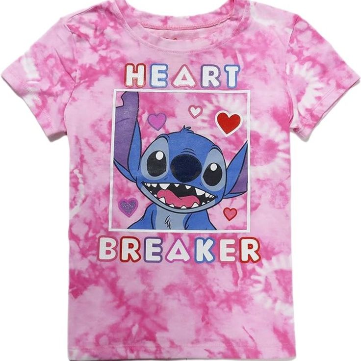 Disney Girls Lilo And Stitch Heart Breaker Tie Dye T-Shirt Size: Xxl (18) Color: Pink Tie Dye Brand New In Sealed Plastic Packaging, In Stock In Our Inventory And Ready To Be Shipped To You. Snow White Shirt, Tie Dye Girl, Elsa Shirt, Heart Breaker, Minnie Mouse Shirts, Mickey Mouse T Shirt, Mickey Mouse Shirts, Disney Tees, Disney Sweatshirts