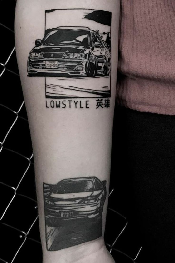 a black and white photo of a car with the words lowstyle on it