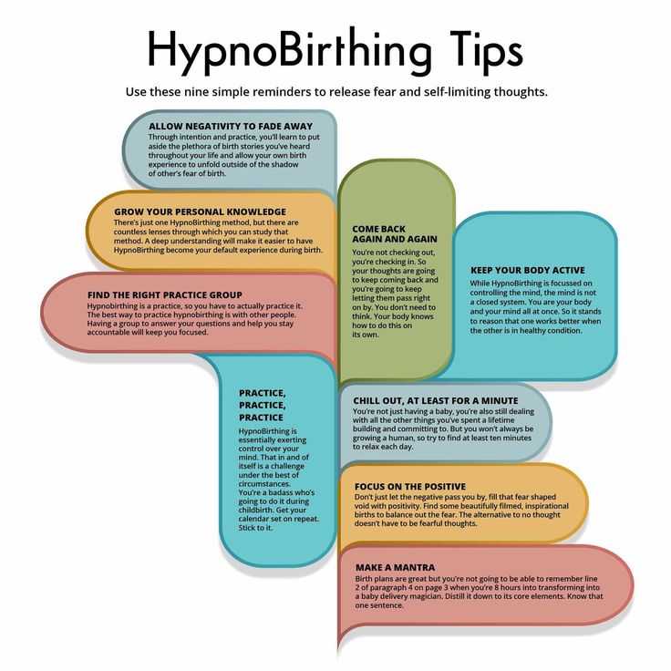 the hypnobrhing tips poster is shown in three different colors and sizes