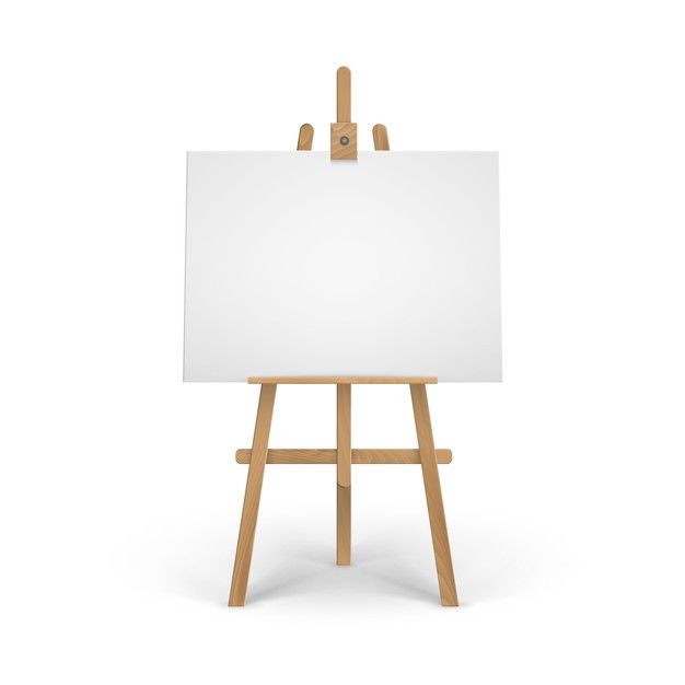 an easel with a white canvas on it's stand against a white background