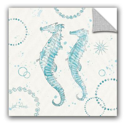 two seahorses are depicted in this blue and white wallpaper pattern with bubbles