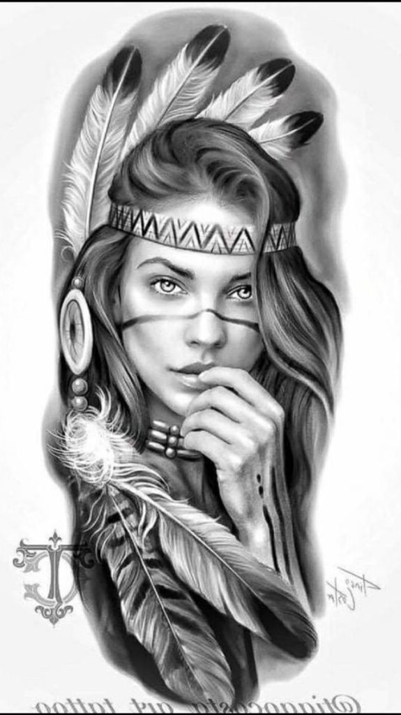 a drawing of a native american girl with feathers on her head and eyeliners