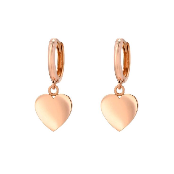 14K Rose Gold 10mm Huggie Hoops Heart Charms Elegant Rose Gold Huggie Heart Earrings, Classic Double Heart Rose Gold Jewelry, Classic Rose Gold Double Heart Jewelry, Valentine's Day Rose Gold Heart Earrings, Rose Gold Huggie Jewelry For Valentine's Day, Classic Rose Gold Heart Earrings As Gift, Dainty Double Heart Rose Gold Earrings, Elegant Rose Gold Heart Earrings With Charm, Elegant Rose Gold Heart Charm Earrings