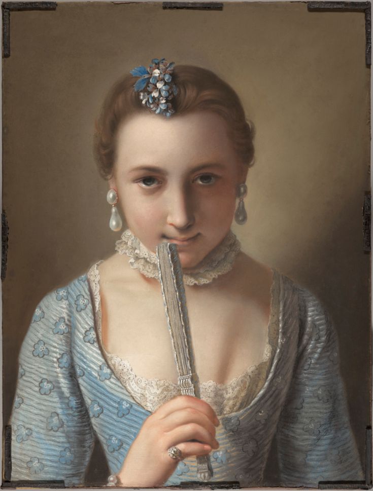 a painting of a woman holding a cane in her hand and looking at the camera