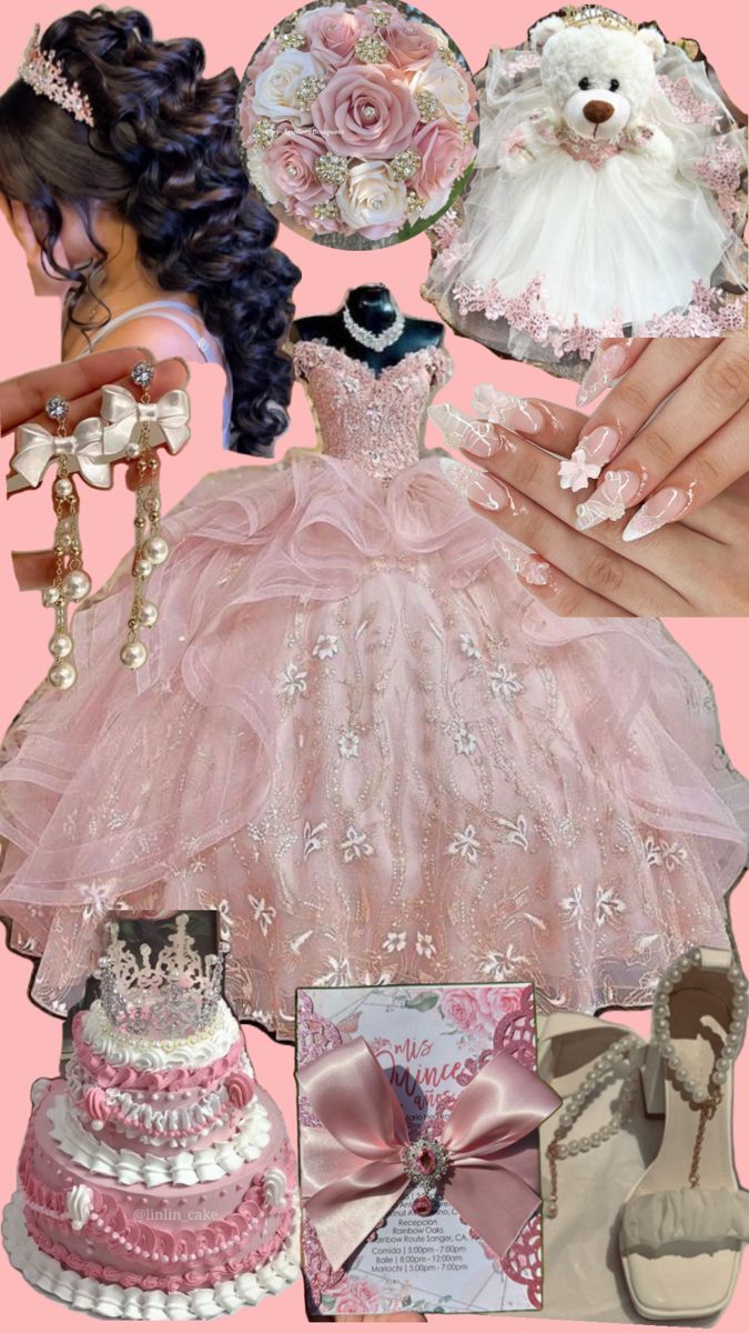 I was board so I made this😀 Quinceanera Dresses Hello Kitty, Pink With Gold Quinceanera Dresses, Quince Color Themes, Quinceanera Outfit Ideas, Pink And Silver Quince, Pink And Silver Quinceanera, Aurora Quinceanera Theme, Qenseñera Ideas, Quinceanera Ideas Pink