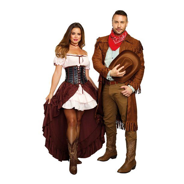 a man and woman dressed up as cowboys