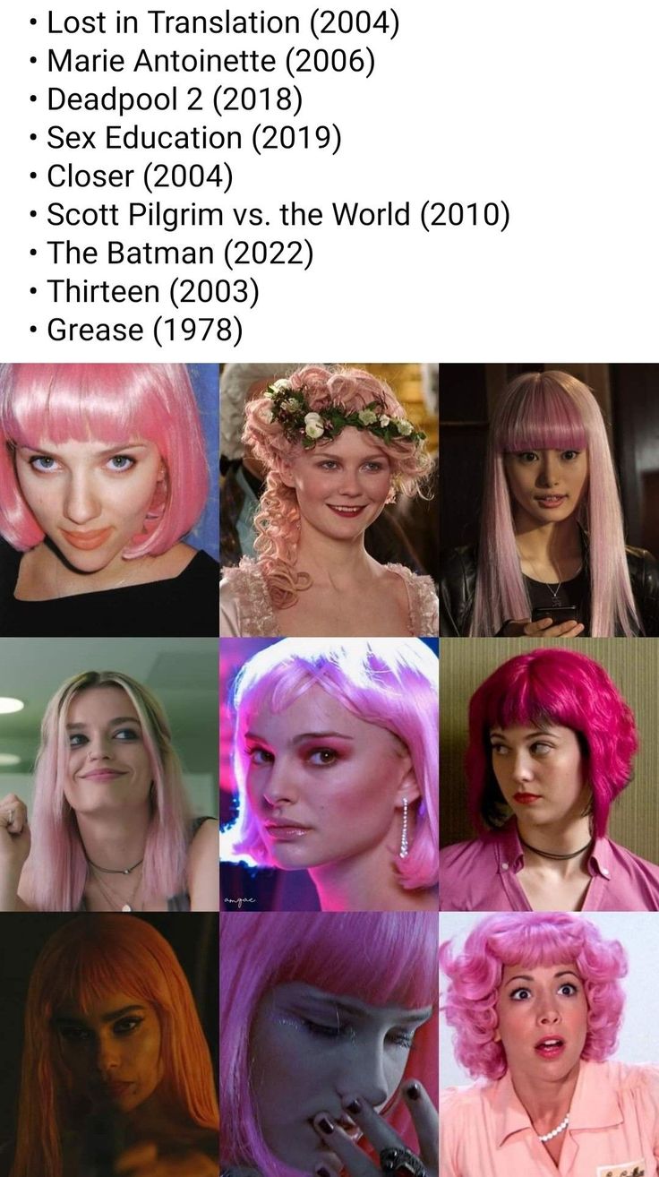 many different women with pink hair and makeup