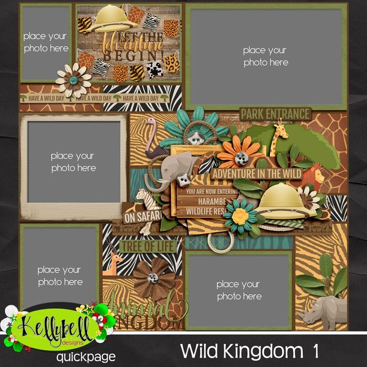 the wild kingdom digital scrapbook page is open and ready to be used for photoshopping