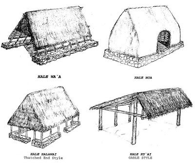 four different types of houses with thatched roofs and straw roofing on each one