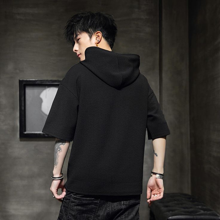 size bust length shoulder sleeve m 100 66 58 23 l 104 68 60 24 xl 108 70 62 25 xxl 112 72 64 26 xxxl 116 74 66 27 unit:cm Hooded Winter Streetwear T-shirt, Hooded T-shirt For Fall Streetwear, Hip Hop Hoodie Top For Spring, Spring Hip Hop Hoodie Top, Urban Style Hoodie For Spring, Hooded Cotton T-shirt For Streetwear, Urban Spring Hoodie, Urban Style Solid Color Streetwear Tops, Cotton Hooded T-shirt For Streetwear