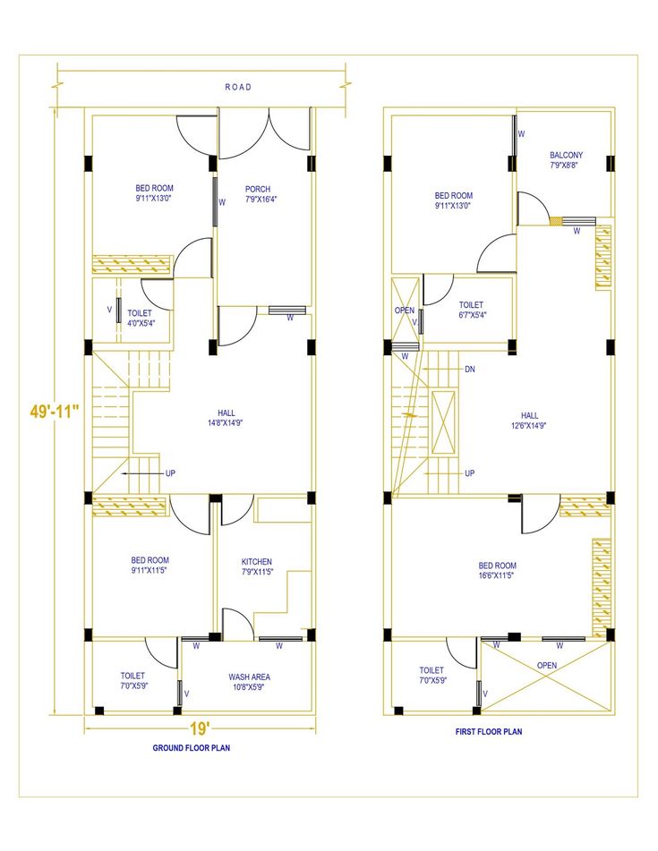 two story house plans with the first floor and second floor in blueprints,