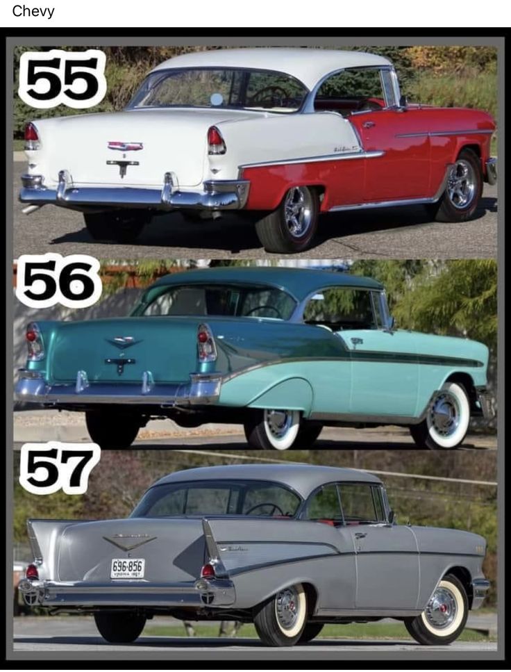 three different styles of cars with numbers on them