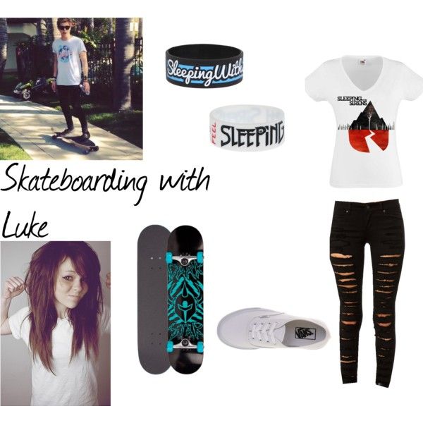 skateboarding with luke is wearing black ripped jeans and white tee - shirt that says, skateboarding with luke