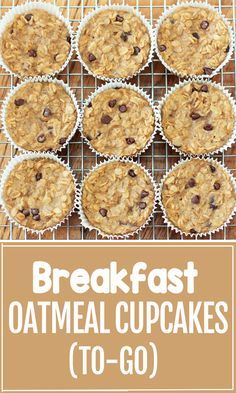 breakfast oatmeal cupcakes on a cooling rack with text overlay