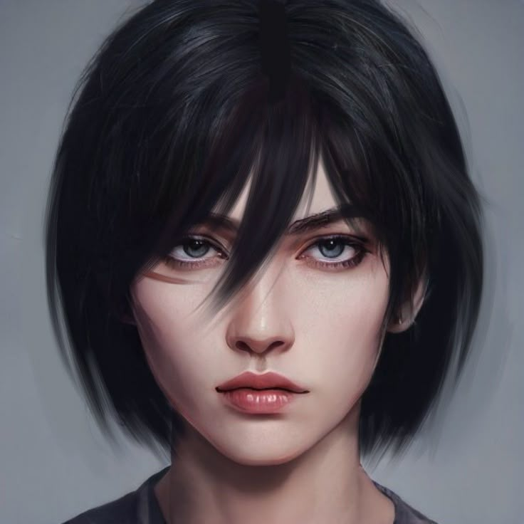 a digital painting of a woman with black hair