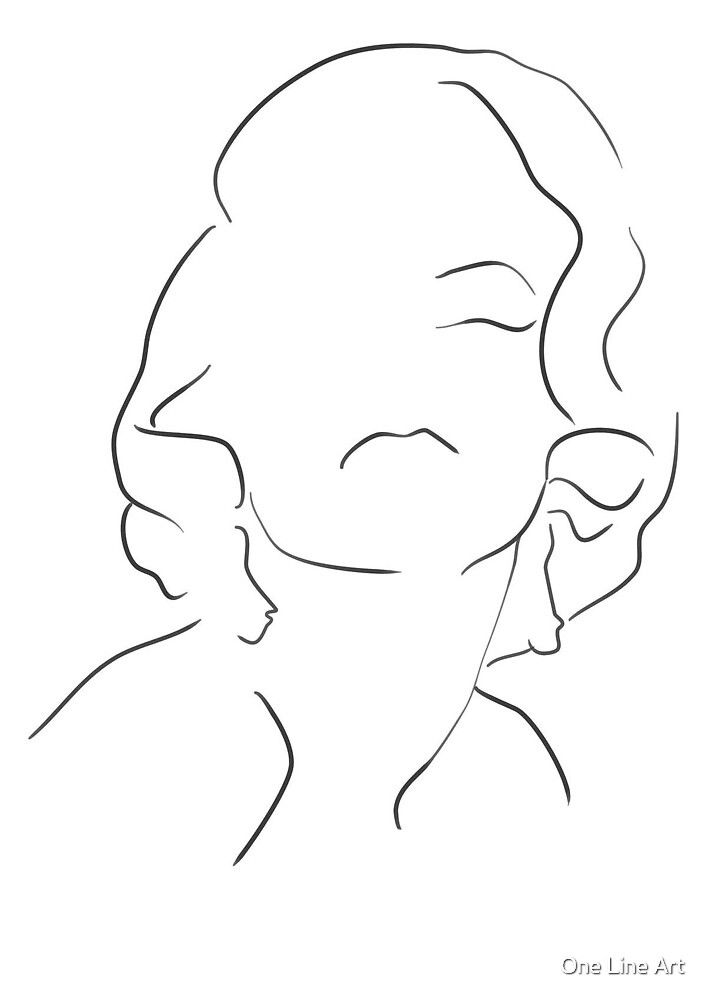 a line drawing of a woman's face with her hair pulled back and eyes closed