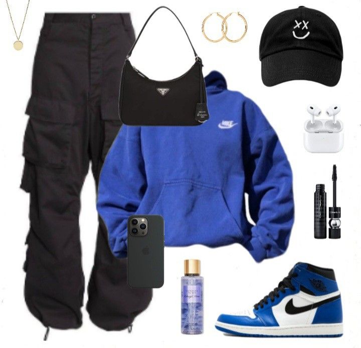 Blue And Black Streetwear Outfit, Blue And Black Outfits For Women, Blue Alt Outfits, Blue Crop Top Outfit, Blue And Black Outfit, Royal Blue Outfits, Billionaire Homes, Florida Outfits, Teen Swag Outfits