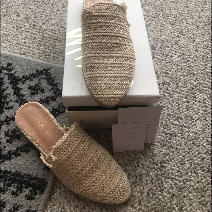 Bought From Vici, Never Worn Outside. Luxury Slip-on Leather Shoes With Leather Sole, Beige Flat Heel Mules For Spring, Spring Beige Flat Heel Mules, Casual Woven Closed Toe Mules, Beige Flat Mules For Spring, Chic Beige Straw Mules, Casual Beige Mules With Woven Sole, Casual Woven Flat Mules, Chic Beige Woven Mules