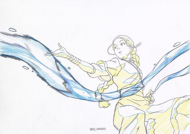 a drawing of a woman in yellow and blue