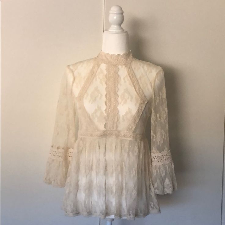 Never Worn, Nwot, Slightly Stretchy. See Through, Perfect With Cami Or Tank Top Underneath. Pearl Tops, Cream Lace Top, Pearl Cream, Cream Lace, Pearl Color, Lace Top, Checks, Top Blouse, Blouses