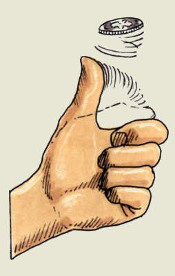 a drawing of a hand giving the thumbs up sign with a coin in it's center