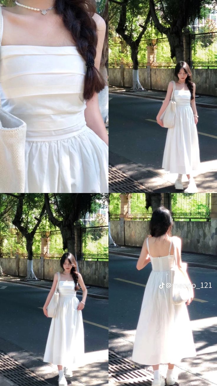 White Dress Korean Style, Summer Outfits Asian, White Dress Korean, Modest Girly Outfits, Casual Outfits For Women, Pose Model, 19 August, Simple Style Outfits, Korean Outfit Street Styles