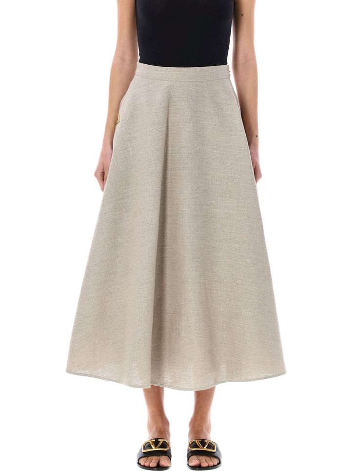 100% linen Chic Linen Voluminous Skirt, Chic Voluminous Linen Skirt, Fitted Flared Linen Skirt, Elegant Linen Lined Skirt, Elegant Beige Linen Skirt, Fitted Linen Flared Skirt, Elegant Linen Bottoms With Lined Skirt, Elegant Full Linen Skirt, Linen A-line Skirt For Workwear