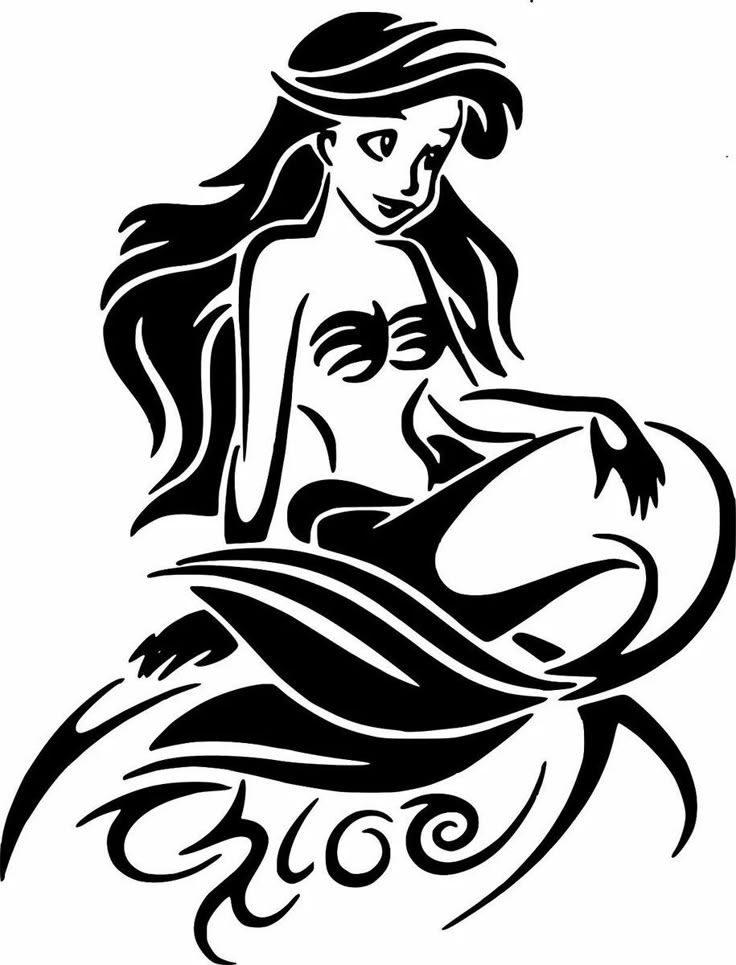 a black and white drawing of a mermaid