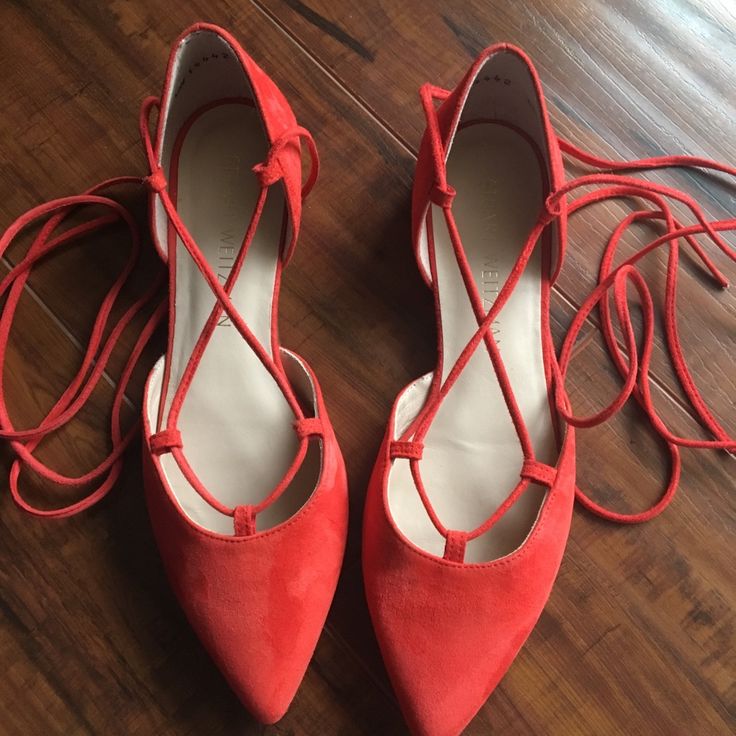 Stunning And Chic! Lace Up D’orsay Ballet Flats New, Never Worn! Elongated Pointed Almond Toe In Soft Suede Slim Suede Wrap Around Ties A Vibrant, Beautiful Red With Orange Undertones 0.5 Inch Stacked Heel Leather: Cowhide Genuine Suede Leather Sole Made In Spain Fits True To Size Questions? Leave A Comment Below! Elegant Flats With Red Sole, Red Flats For Evening Spring Events, Red Flats For Spring Evening, Red Flats For Evening In Spring, Elegant Red Low Heel Flats, Elegant Red Flats For Formal Occasions, Red Pointed Toe Flats For Evening, Party Flats With Red Sole, Elegant Evening Flats With Red Sole