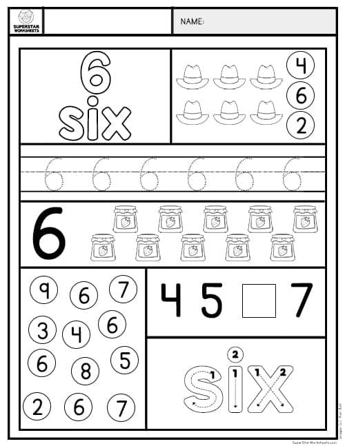 the number six worksheet for children to learn numbers and countings with this printable