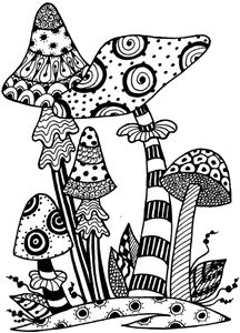 a black and white drawing of mushrooms