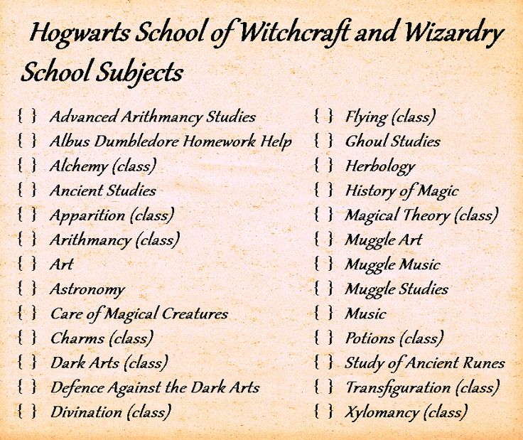 the hogwarts school of witchcraft and wizardry school subjects are shown here