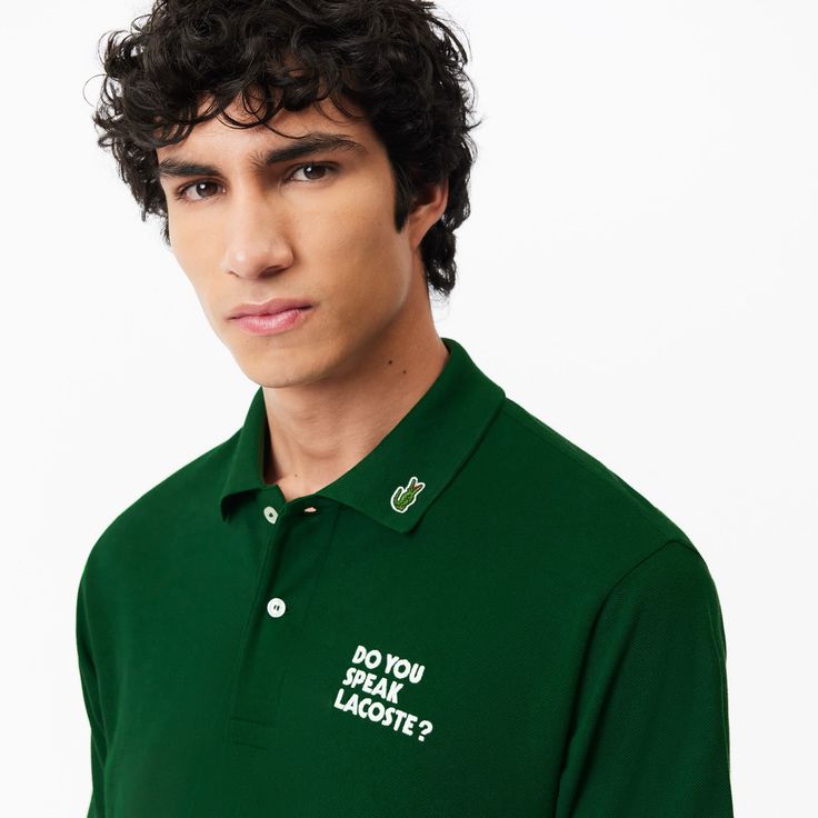 This L.12.12 cotton piqué polo is a lesson in Lacoste styling. Featuring contrast embroidery and luxe finish details: a timeless, iconic design. Green Cotton Tops With Logo Detail, Classic Collared Polo Shirt With Logo, Classic Green Top With Embroidered Logo, Casual Polo Shirt With Embroidered Logo For Work, Collared Polo Shirt With Embroidered Logo, Collared Polo Shirt With Embroidered Logo For Work, Casual Polo Collar Top With Embroidered Logo, Collared Cotton Polo Shirt With Logo, Casual Workwear Polo Shirt With Embroidered Logo