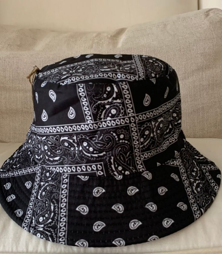 Bucket Hats: White bandana print reversible to solid black Black bandana print reversible to solid black Bandana Bucket Hat, Hat Print, Bandana Print, Solid Black, Bucket Hat, Caps Hats, Accessories Hats, Bathing Beauties, Hats