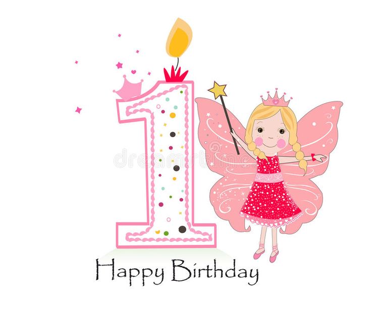 a birthday card with a fairy girl holding a candle and the number one on it