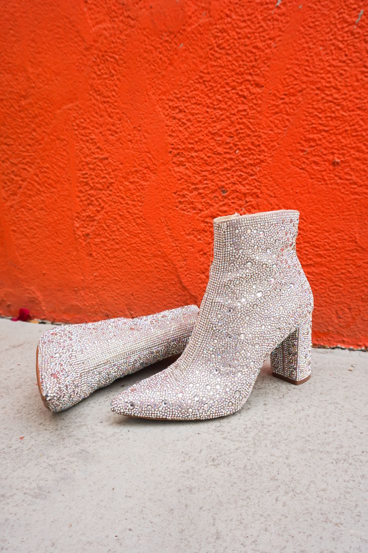 Rhinestone Booties Sparkling Pointed Toe Heels For Fall, Sparkling High Heels For Fall, Glamorous Sparkling Ankle Boots, Chic Fall Boots With Bling, Glamorous Embellished Ankle Boots, Fall Heeled Boots With Rhinestones For Night Out, Glamorous Winter Block Heel Shoes, Glamorous Rhinestones Boots For Fall, Glamorous Block Heels For Winter