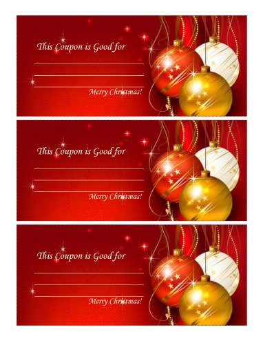 two red and gold christmas coupons with ornaments