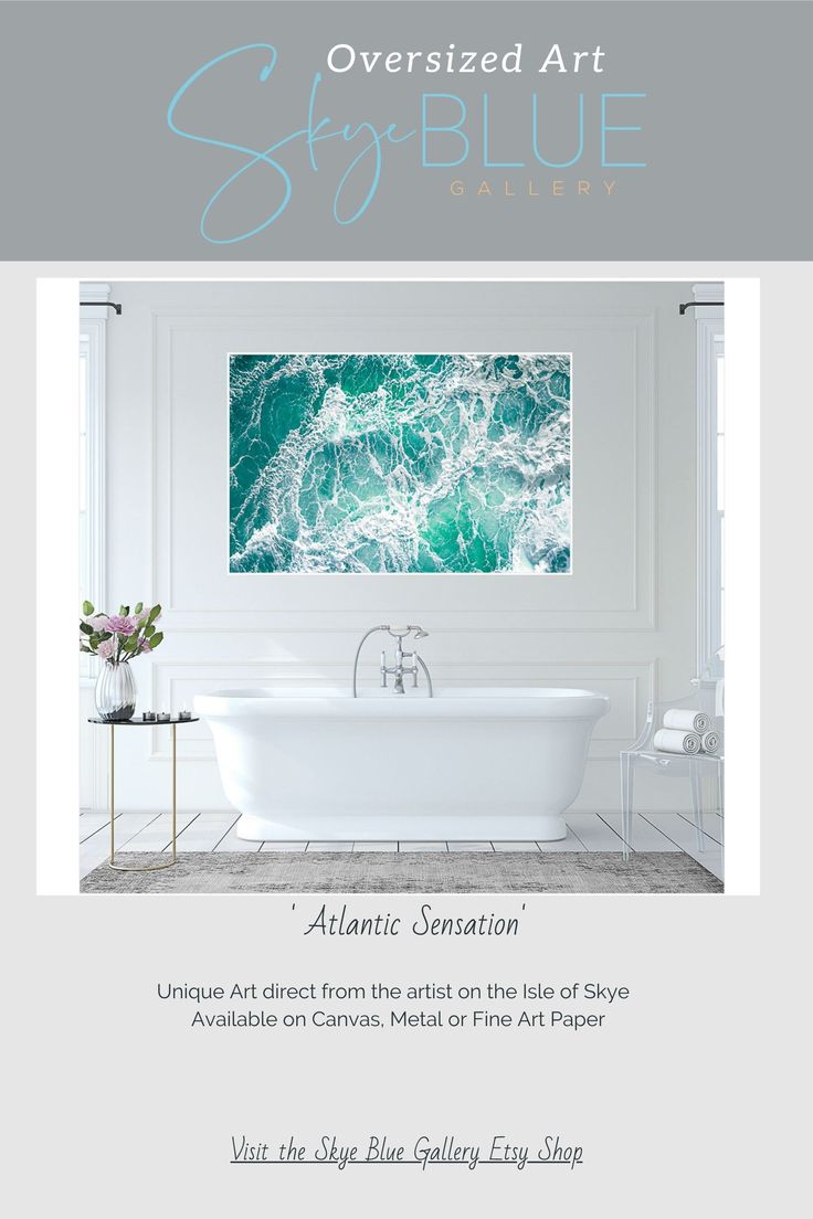 an advertisement for the sky blue collection, featuring a bathtub and sink in white