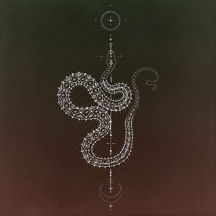 a drawing of a snake on top of a black and white background, with the letter s in it's center