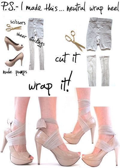 Pantyhose Wrap Heels  •  Free tutorial with pictures on how to make a pair of fabric covered shoes in under 10 minutes How To Bejewel Shoes, Shoe Makeover, Neutral Heels, Neutral Shoes, Diy Wrap, Statement Shoe, Wrap Heels, Nude Pumps, Diy Couture