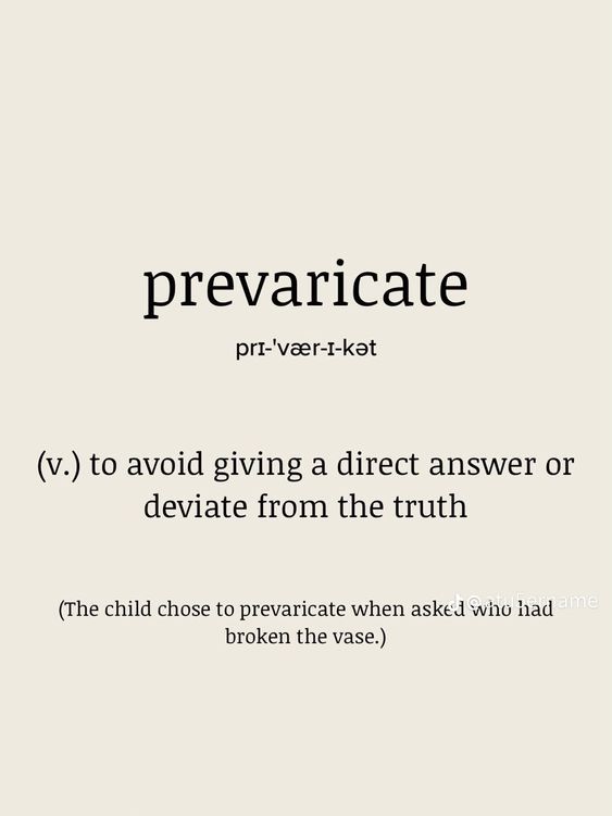 the words prevarciate are written in black and white