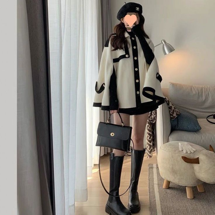 size: XL, Color: Picture Color Poncho Style, Smart Casual Outfit, College Fashion, Korean Outfits, Coat Fashion, Elegant Outfit, British Style, Cloak, Outerwear Women