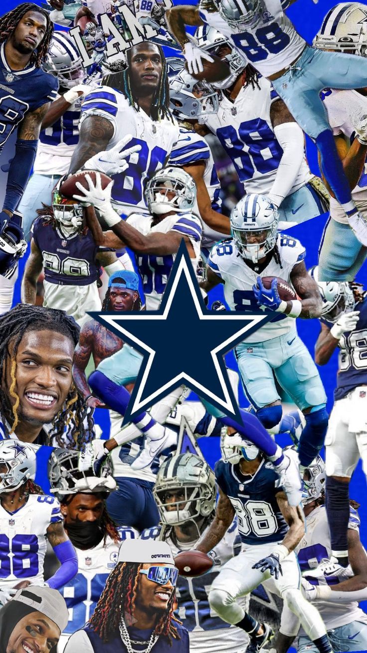 cowboys football players collaged together in blue and white